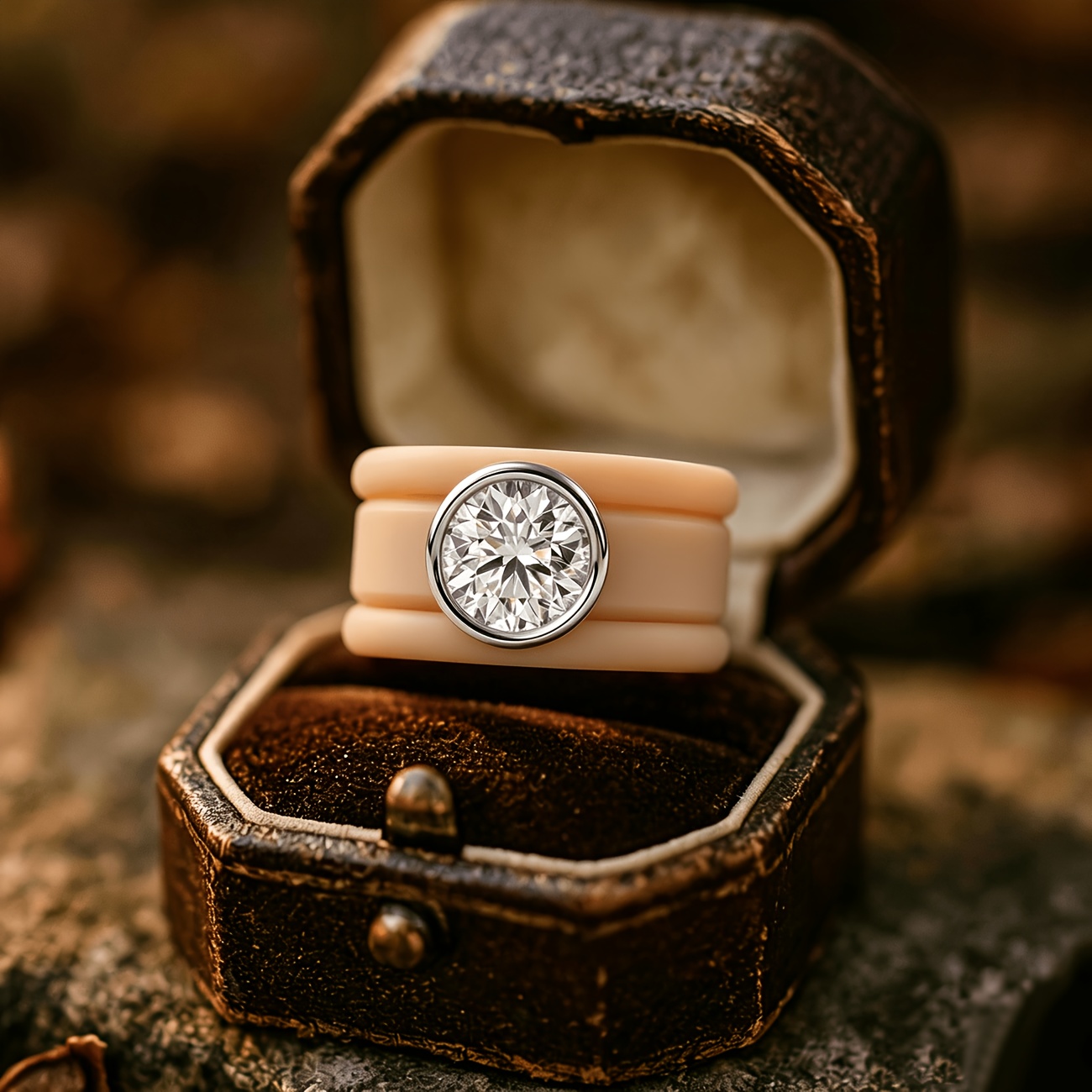 3pc 14K Golden Plated Khaki Silicone Stackable Engagement Ring Set